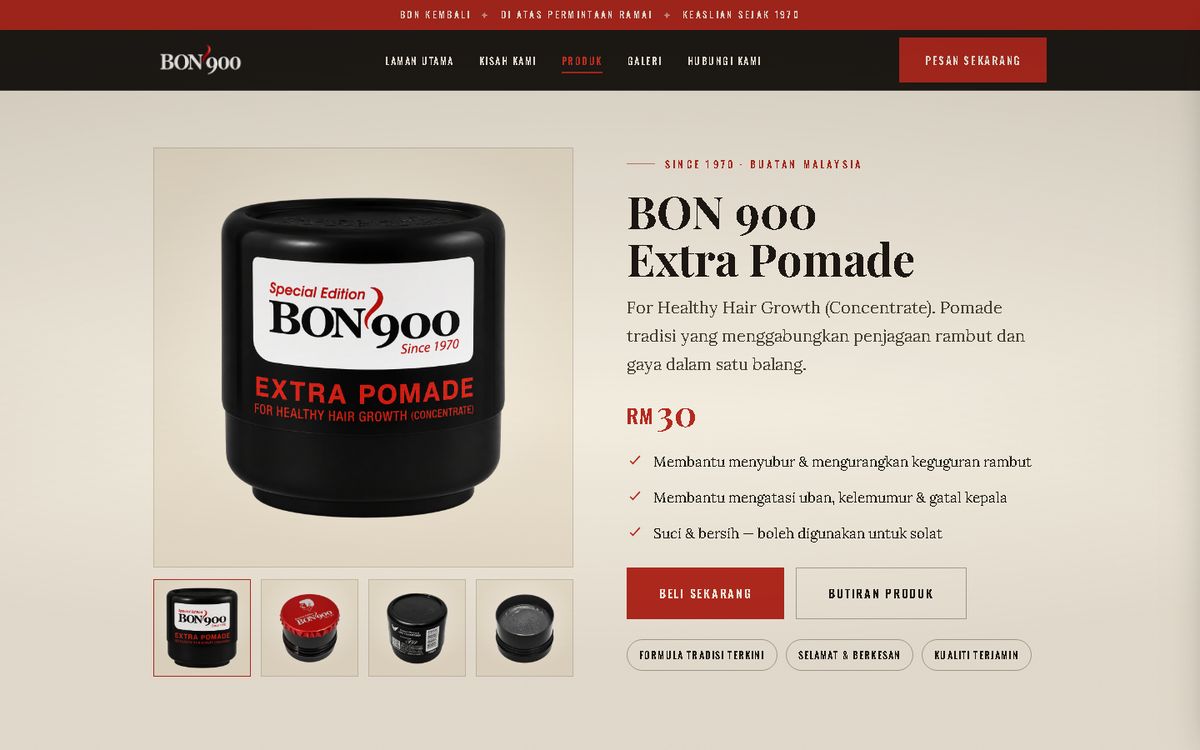 Product page of the BON 900 website