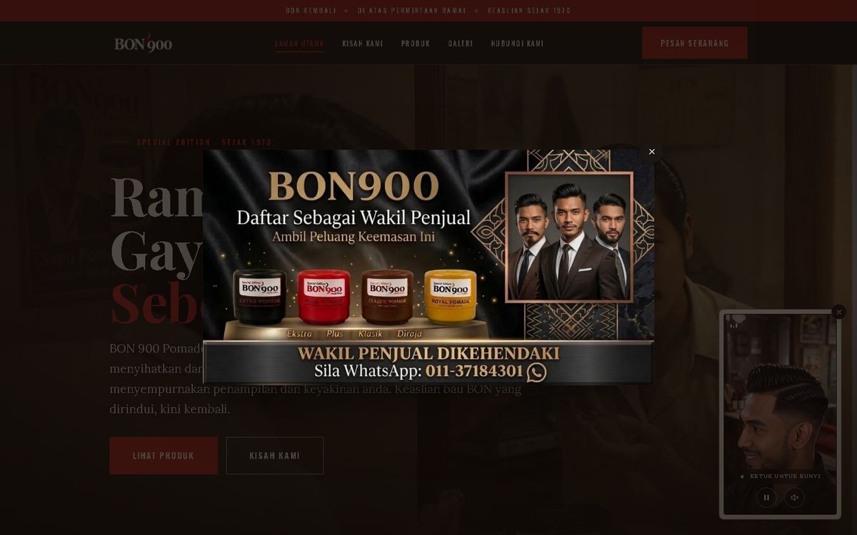 Laman Utama (home) of the BON 900 website
