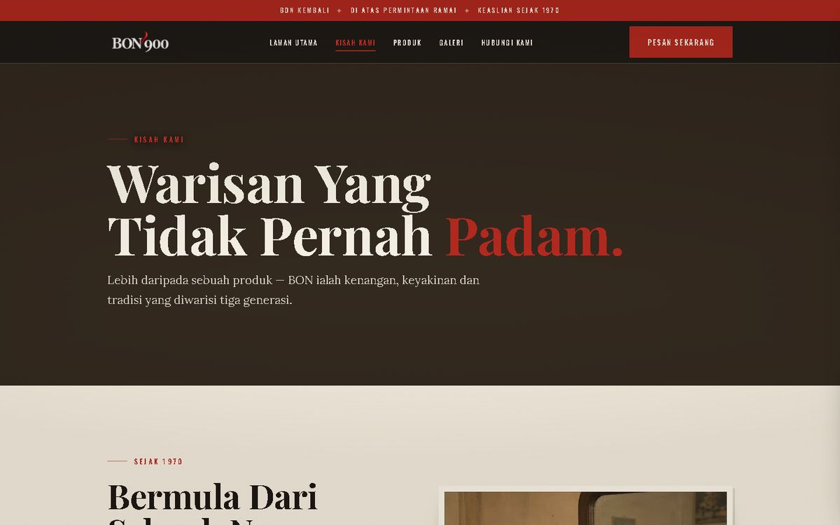 Kisah Kami (our story) of the BON 900 website