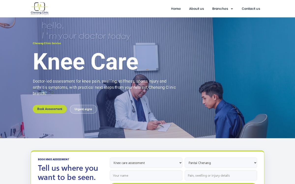 Knee care page of the Chenang Clinic website