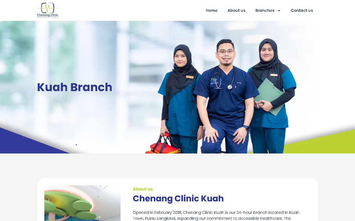 Kuah branch page of the Chenang Clinic website