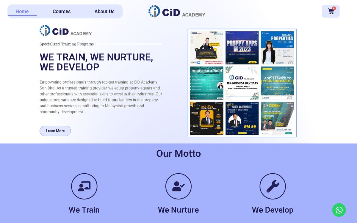 Home page of the CiD Academy website