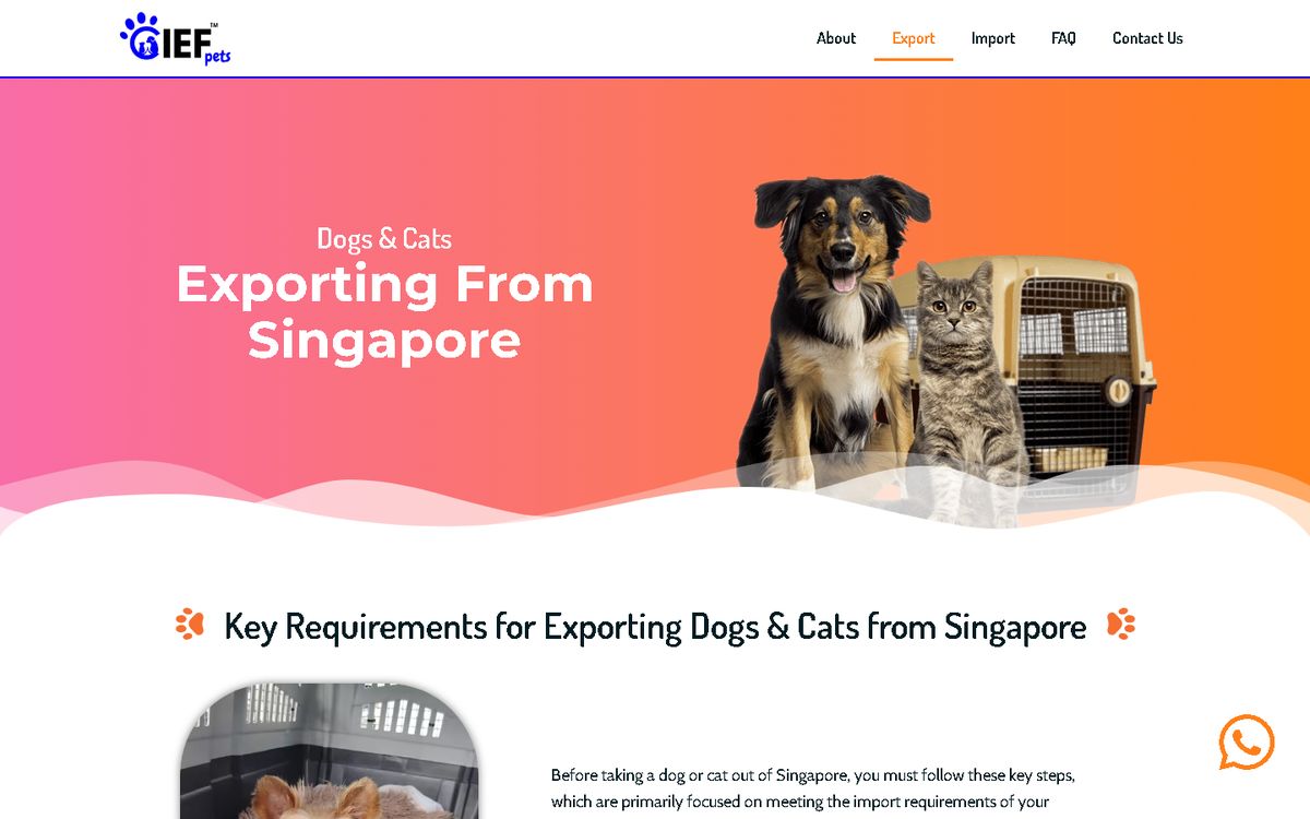 Export of the CIEF Pets Singapore website