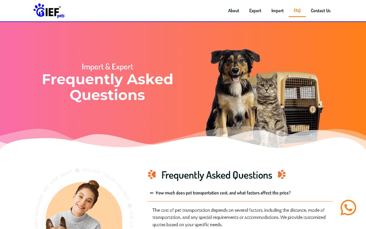 FAQ of the CIEF Pets Singapore website