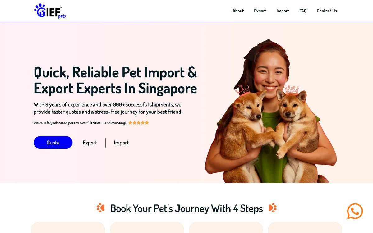 Home page of the CIEF Pets Singapore website
