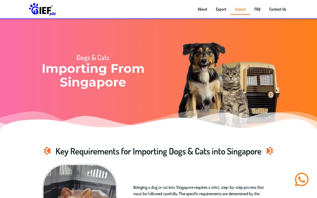 Import of the CIEF Pets Singapore website