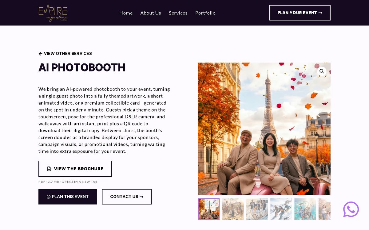 AI Photobooth of the Empire Signature website