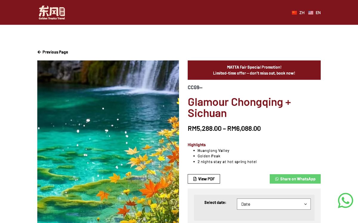 Digital Marketing Agency | ZenWeb Malaysia Tour package page of the Golden Tropics website