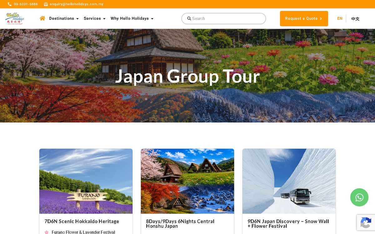Digital Marketing Agency | ZenWeb Malaysia Japan Group Tour of the Hello Holidays website