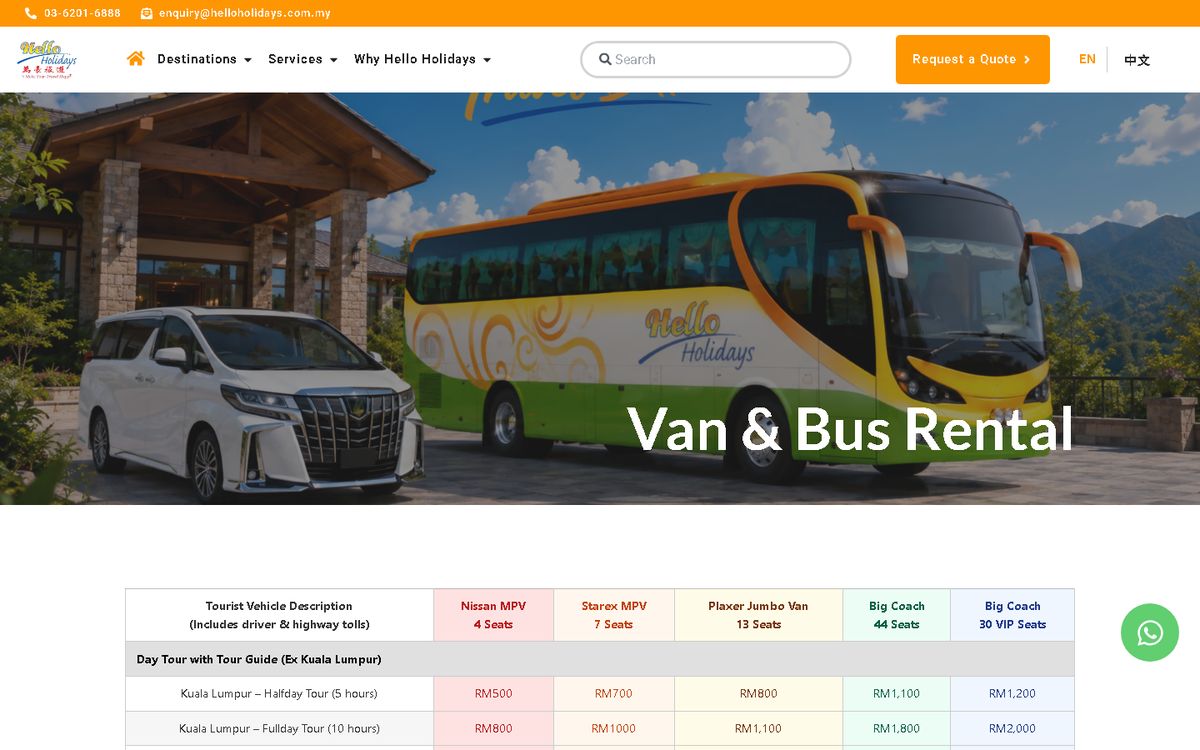 Digital Marketing Agency | ZenWeb Malaysia Van & Bus of the Hello Holidays website