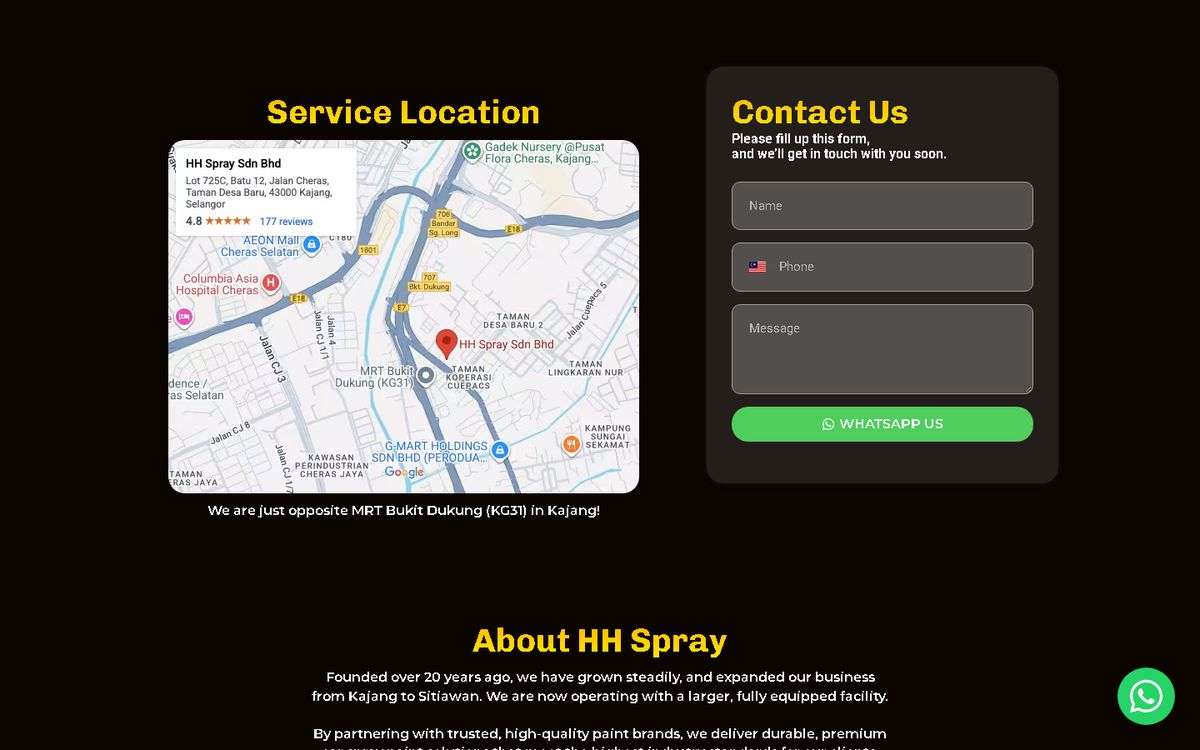 Digital Marketing Agency | ZenWeb Malaysia Service location and quote form of the HH Spray website