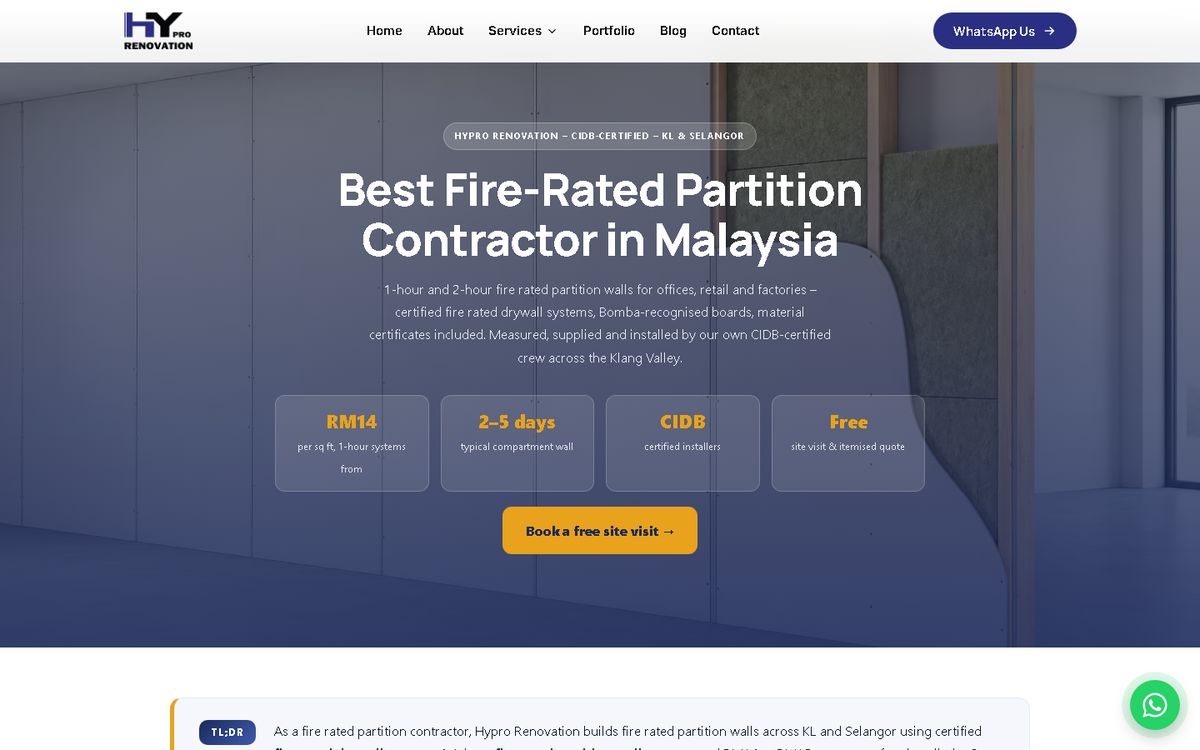 Digital Marketing Agency | ZenWeb Malaysia Fire-Rated Partition of the Hypro Construction & Renovation website