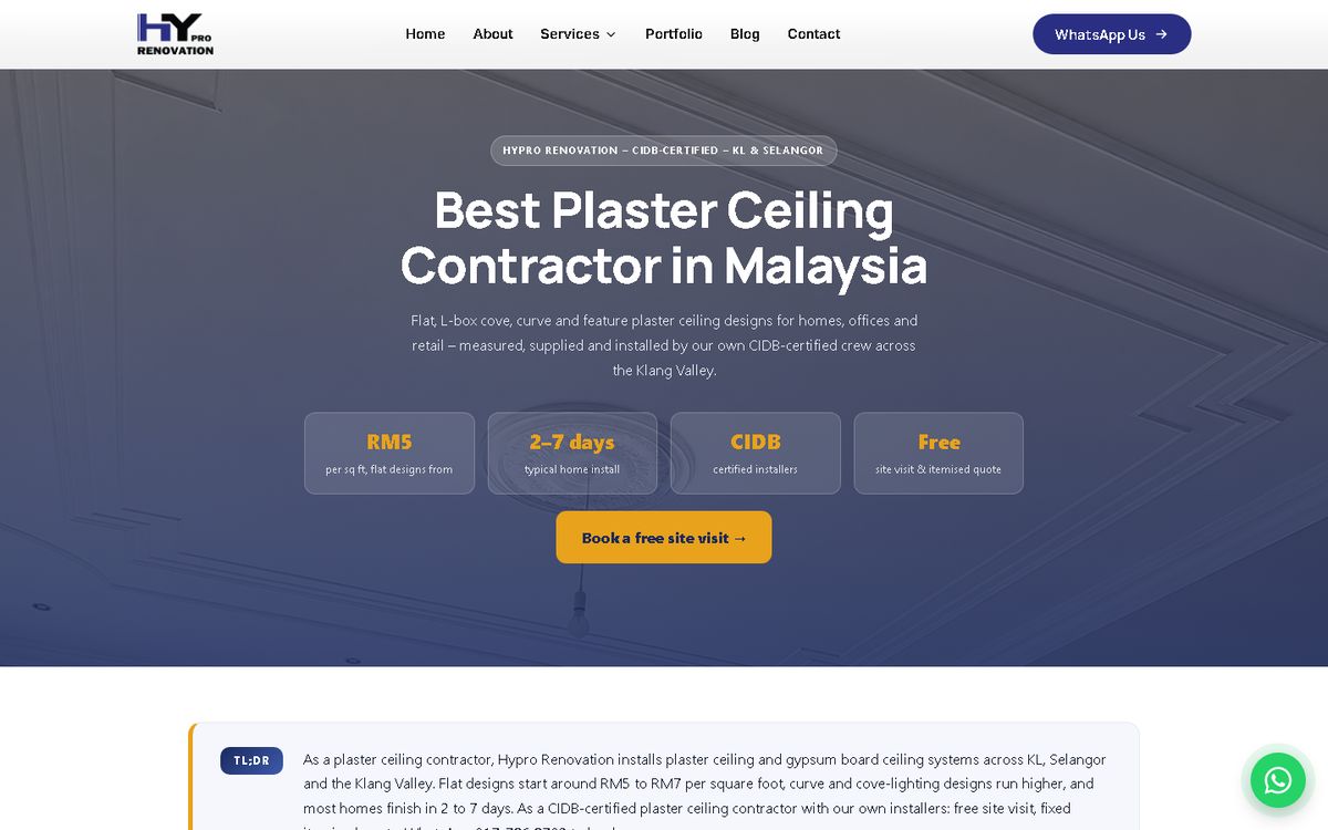 Digital Marketing Agency | ZenWeb Malaysia Plaster Ceiling of the Hypro Construction & Renovation website