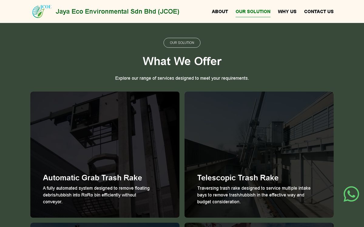 Our Solution section of the Jaya Eco Environmental website