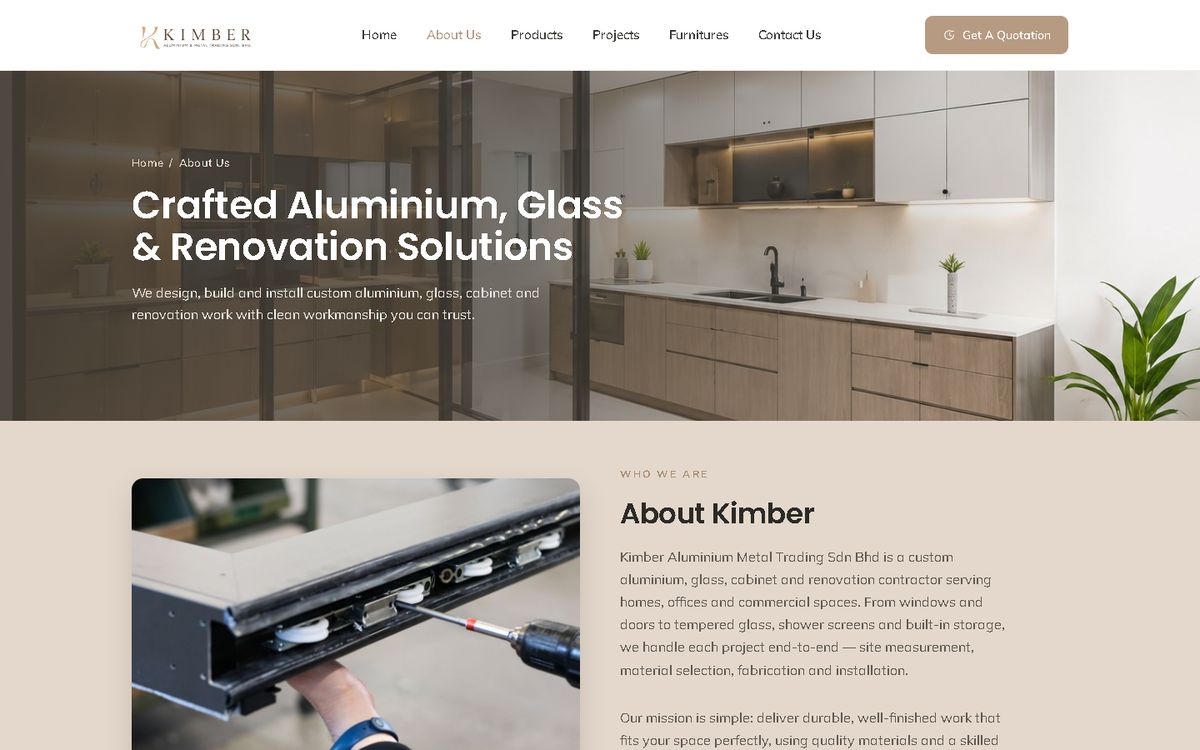 Digital Marketing Agency | ZenWeb Malaysia About Us of the Kimber Aluminium website