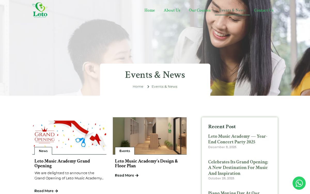Digital Marketing Agency | ZenWeb Malaysia Events & News of the Leto Music Academy website