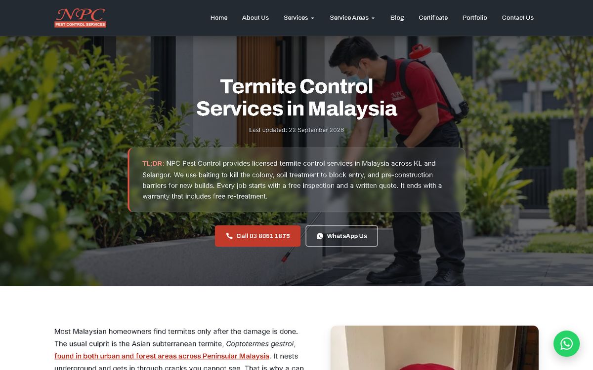 Termite Control of the NPC Pest Control website