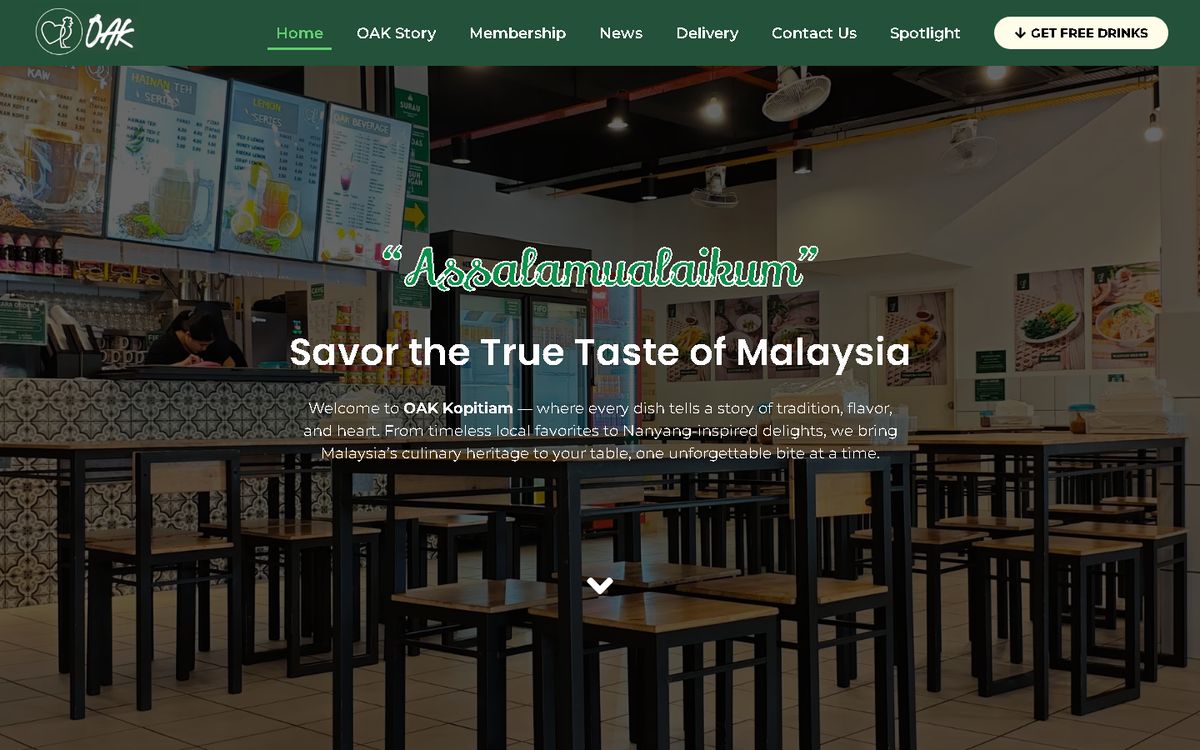 Home page of the OAK Kopitiam website