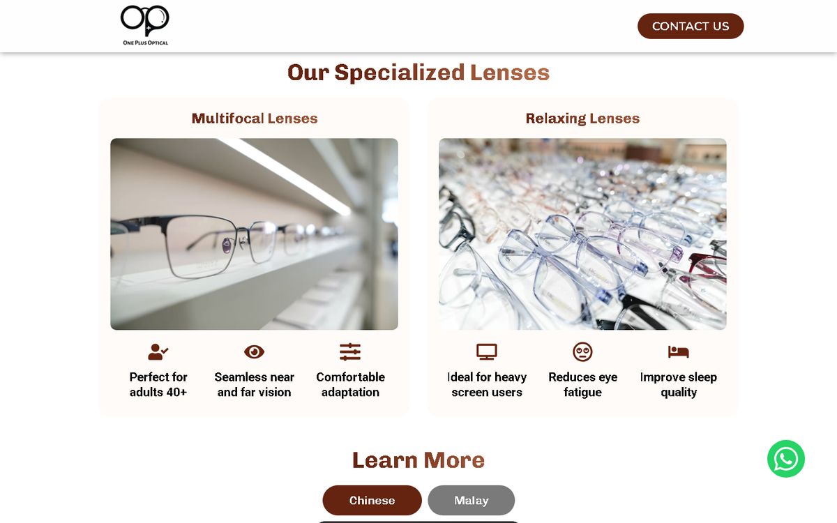Digital Marketing Agency | ZenWeb Malaysia Lenses section of the One Plus Optical website
