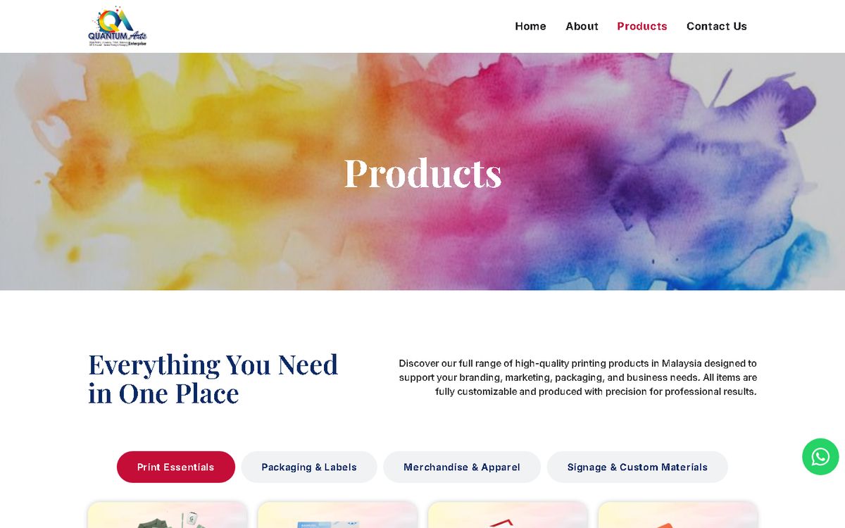 Products of the Quantum Arts website