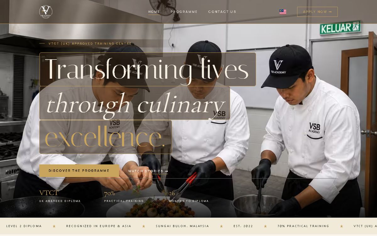 Home page of the VSB Academy website